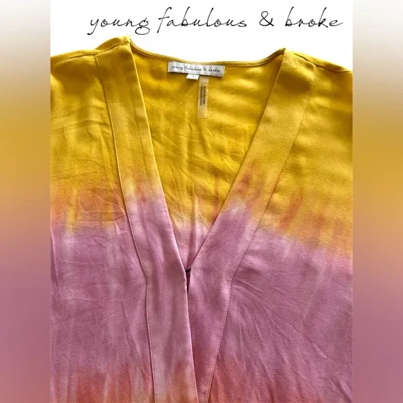🛍️SALE🛍️ Young Fabulous & Broke Women’s Tia Top Tie Dye Surplice Kimono Blouse - Picture 7 of 9